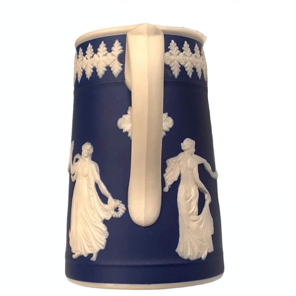 DUDSON HANLEY JASPERWARE BLUE WITH WHITE RAISED RELIEF NEOCLASSICAL PITCHER